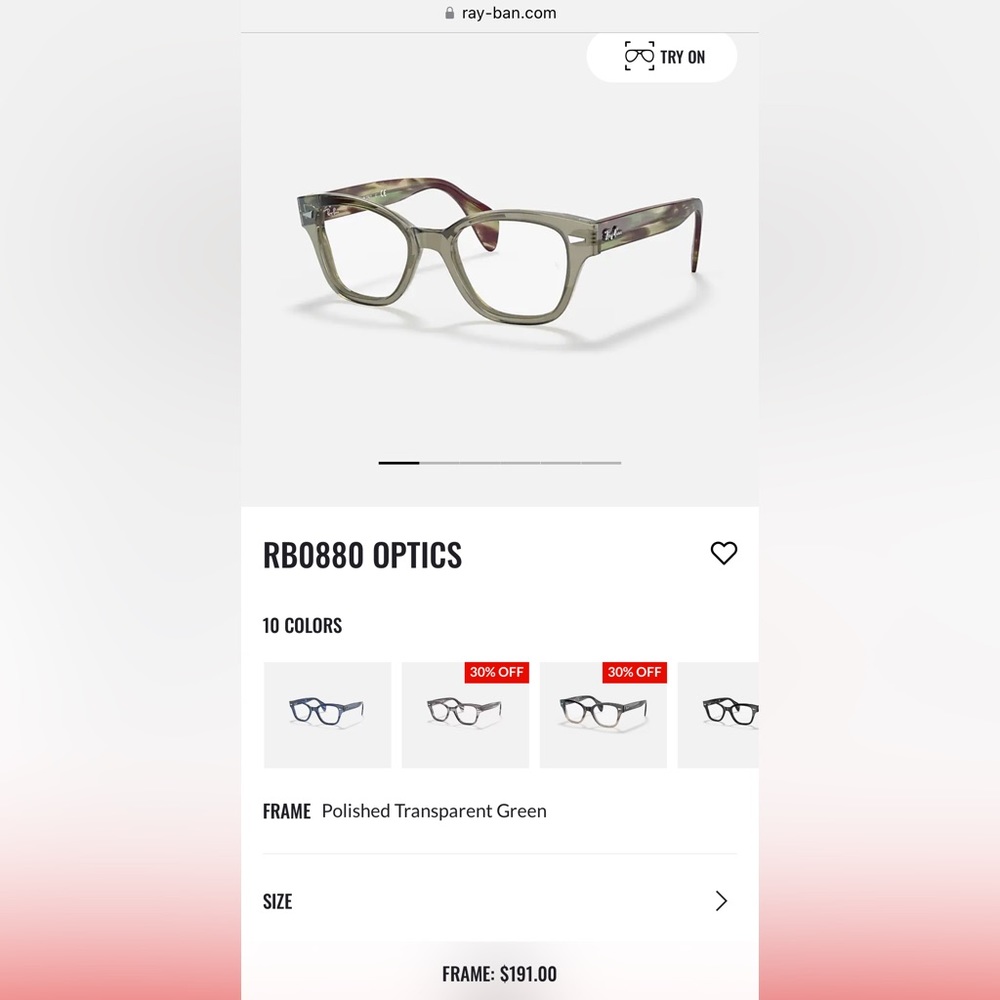 Men’s Ray-Ban Polished Transparent Green eyeglasses